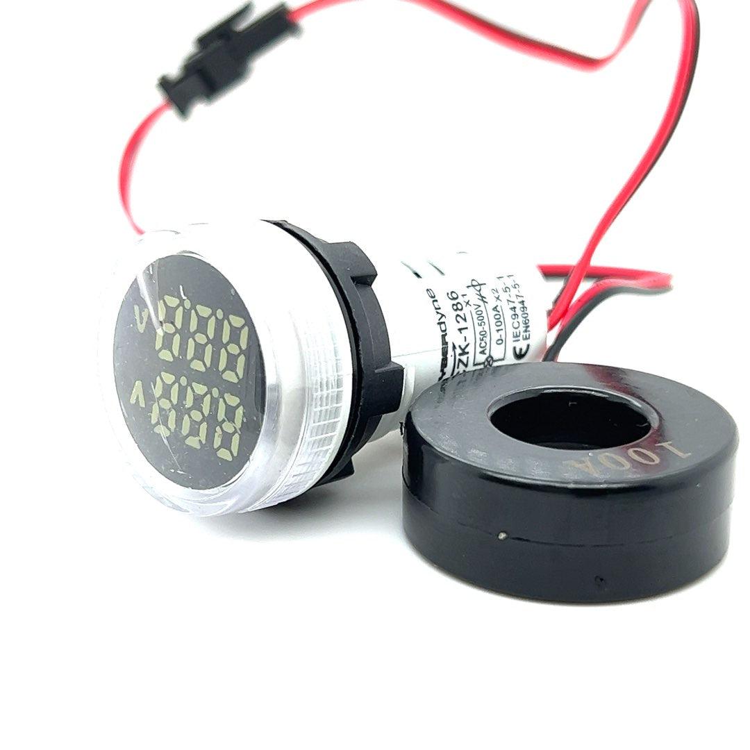 Voltmeter + Ammeter Panel Mount (22mm) (AC 50V 500V / 0100A) (White