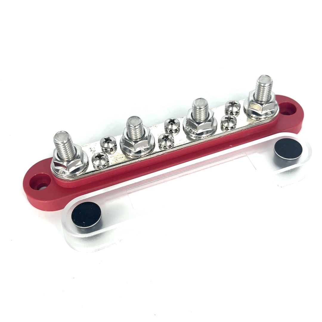 DC Bus Bar + Cover (4 x M8 + 6 x #8 Screw) (48V DC / 150A) (Red)