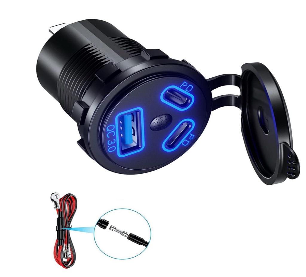 DC Power Socket QC 3.0 + Dual Type C PD (12V/24V DC 10A)