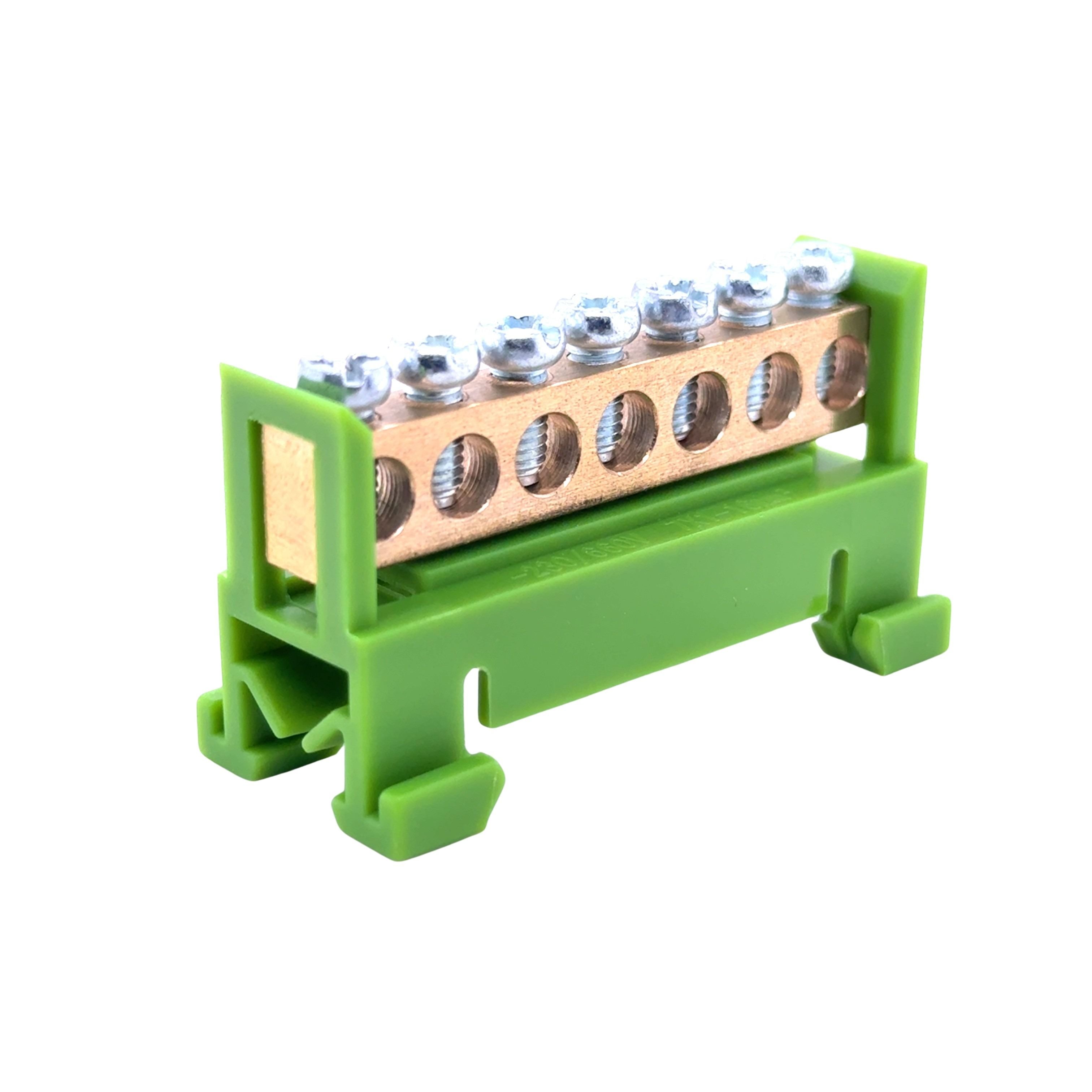 DIN Rail Terminal Block Bus Bar 7-Way Green