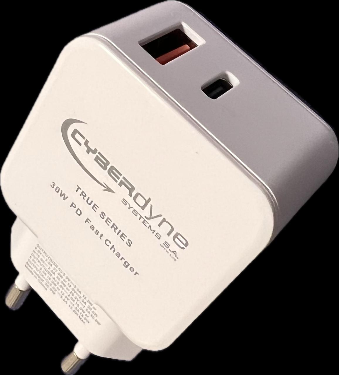 USB Dual-Port True 30W PD Charger (1 x USB-C + 1 x USB-A)
