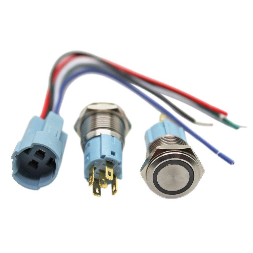 Push Button HQ Switch + Ring LED (12V DC / 16A) (Round) + Wiring Harness - CABLESmart