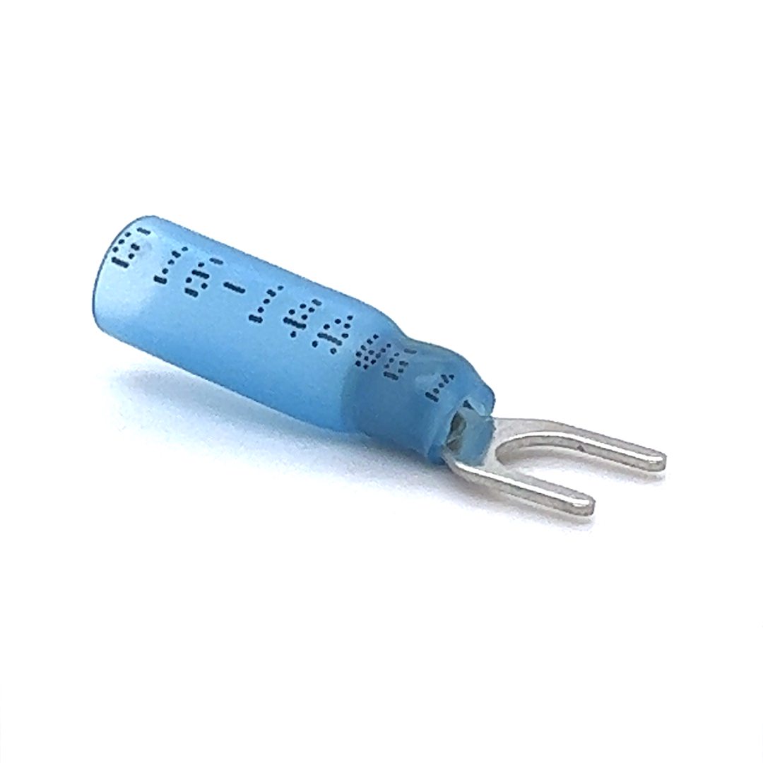 Heat Shrinkable Quick Crimp Spade Terminal (SV2-5) (Blue) (Stud = 5.3mm) (OD 1.5-2.5mm2) (10 pack)