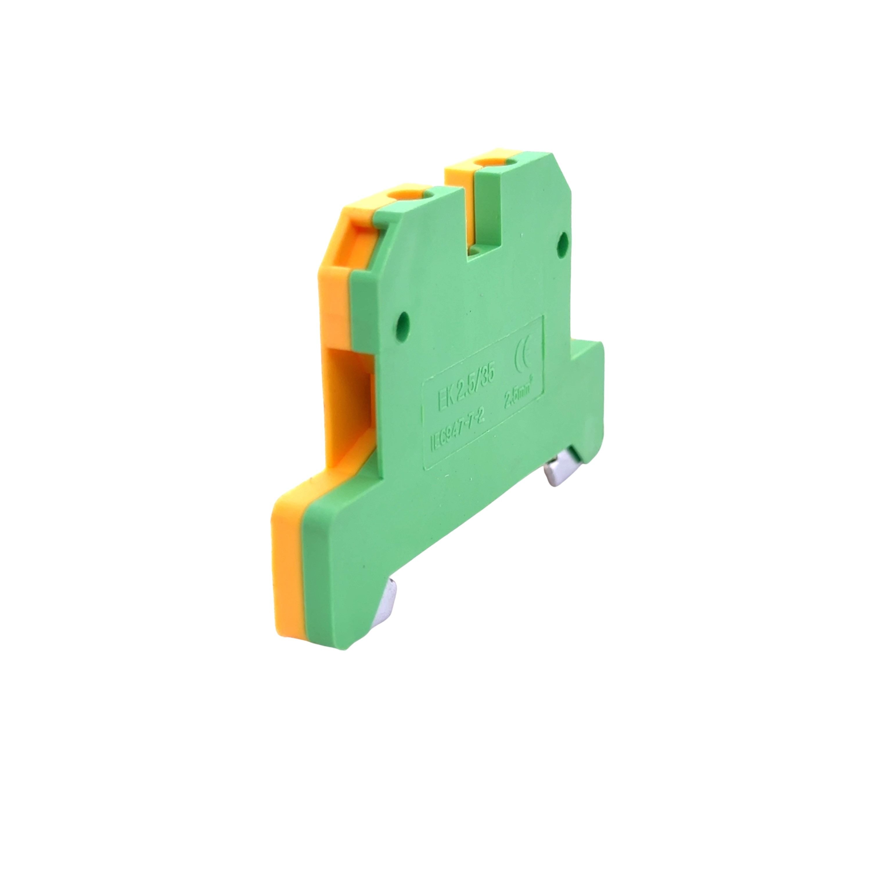EK2.5/35 DIN Rail Screw Clamp Earth Terminal Block 2.5mm2 Wire Size Green + Yellow