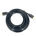 Coiled black HDMI cable on a white background